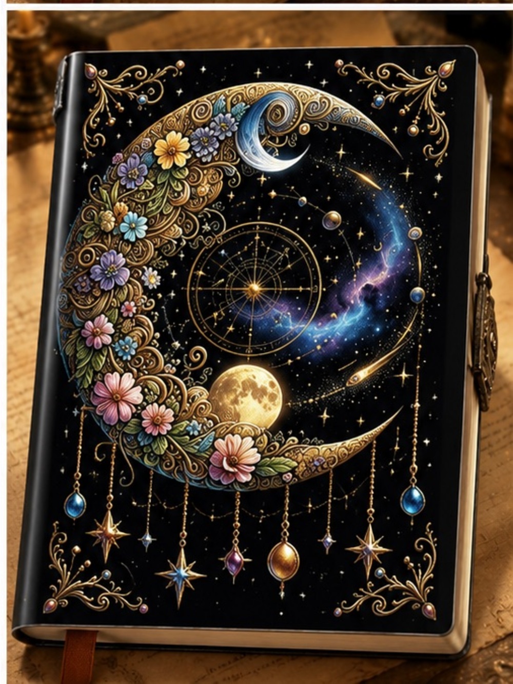Moon Charm Design Notebook Journal Hardcover – Multicolor